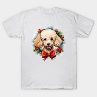 Christmas Poodle Dog Wreath T-Shirt
